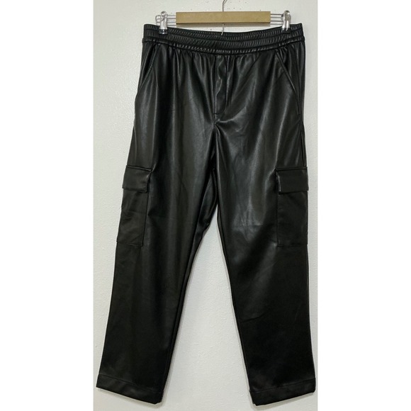 GAP Pants - GAP Women Faux Leather Cargo Black Pull On Pants Size M Streetwear Casual Grunge